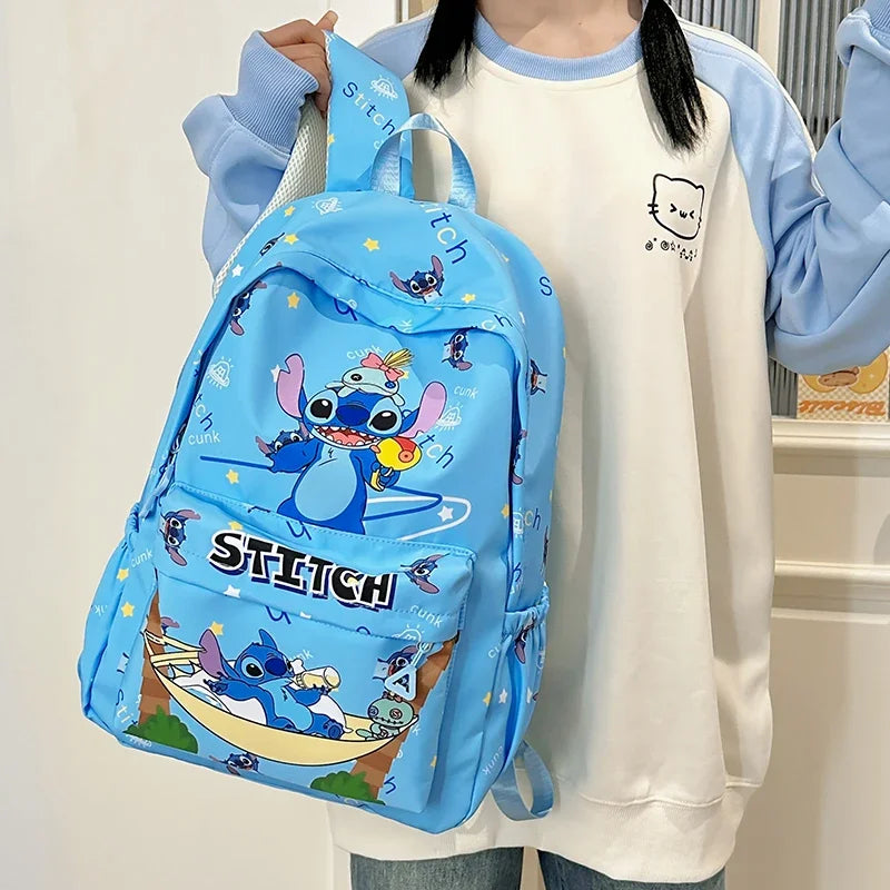 Stitch Cartoon Backpack, Large Capacity Daypack, Lightweight, Durable Nylon Schoolbag for Travel, Daily Commuting and School