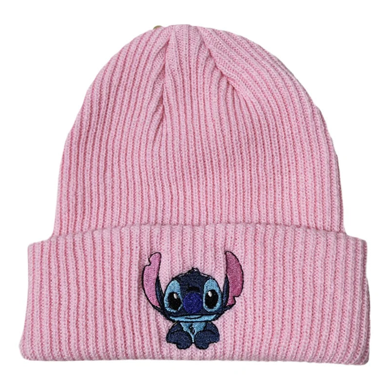 Stitch Knit Hat Cartoon Embroidered Benie Cap Cute Unisex Warm Stretchy Hats Christmas Gift for Adult Kids Outdoor Thermal Caps