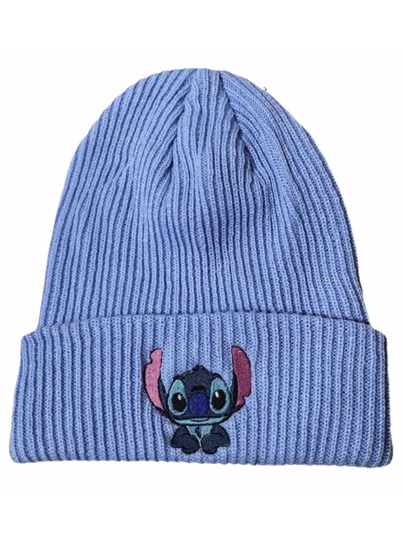 1pc Stitch Knit Hat Cartoon Embroidered Benie Cap Cute Unisex Warm Stretchy Hats Birthday Gift for Adult Outdoor Thermal Caps