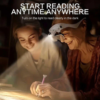 Head-Mounted Magnifier - LED Illumination, Adjustable Headband, Battery Powered with 5 Interchangeable Lenses 1.0X, 1.5X, 2.0X, 3.0X, 4.0X for Reading, Repairing, Jewelry Making, Electronics Maintenance, and Fine Work - Light