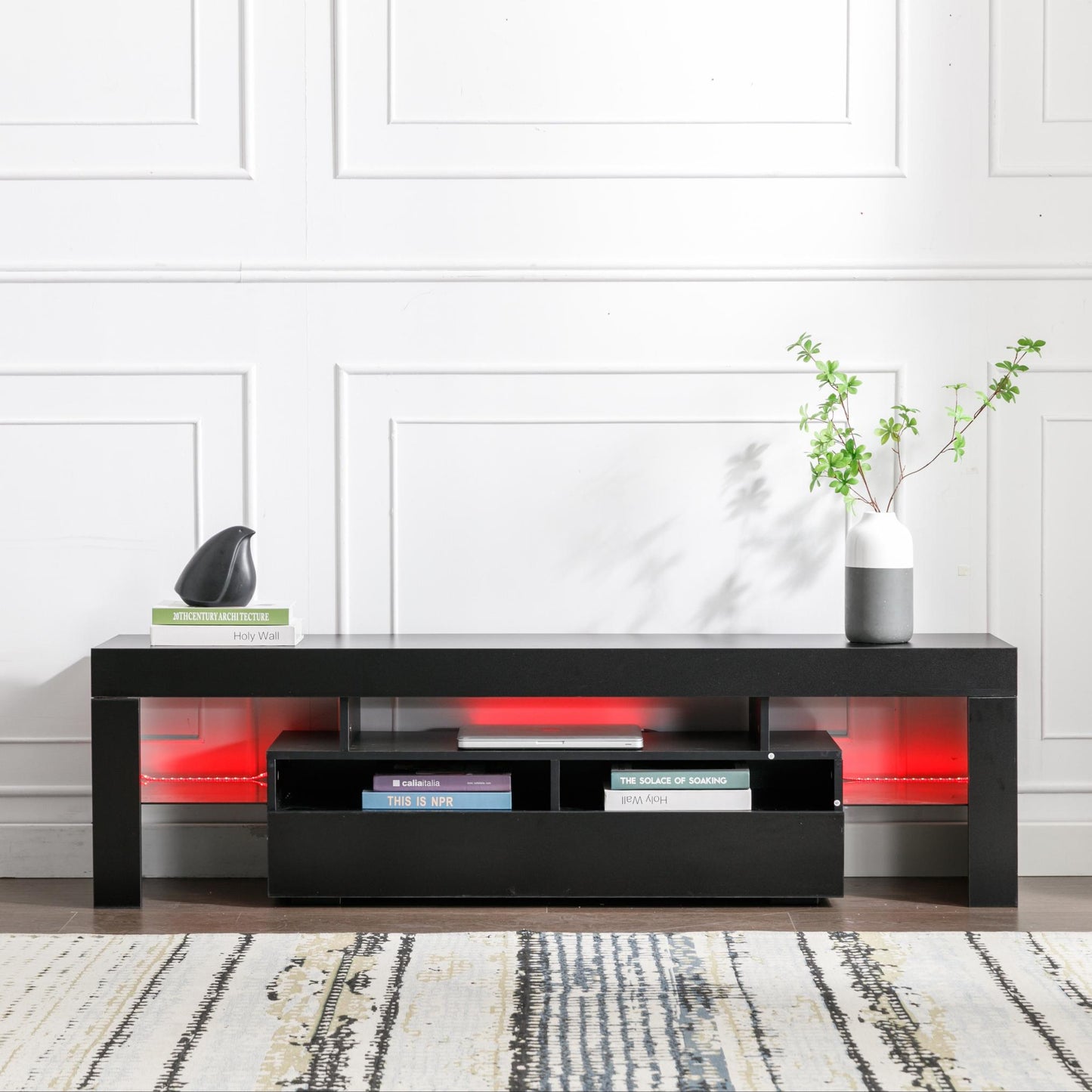 63-inch Modern High-Gloss TV Stand for 65/70-inch TVs – Entertainment Center with Storage Drawer & RGB LED Lighting