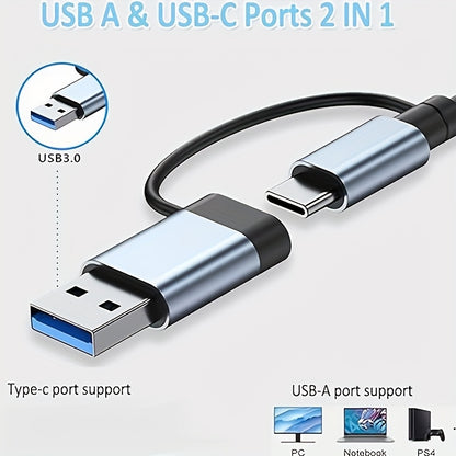 USB C Adapter, 7-in-1 USB Extender With Aluminum Alloy Housing, USB 3.0 Splitter With 1 USB 3.0, 4 USB 2.0 And 2 USB C Ports, For Electronics, Computers And Accessories, Peripherals, Port Adapters