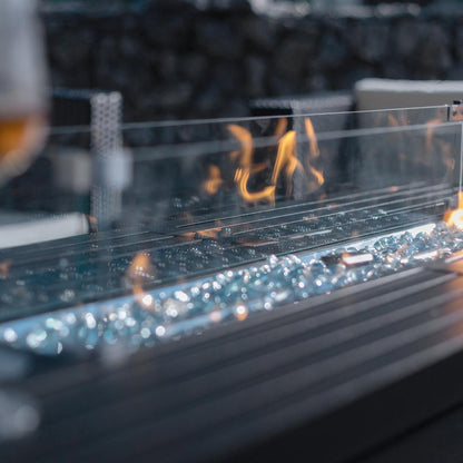 57IN Aluminum Fire Table with Glass Wind Guard with Cover and Table Lid, Bronze, Rectangular