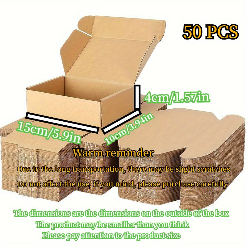50pcs Brown Corrugated Mailer Boxes, 5.91x3.94x1.57inch, Triple Layer Extra Hard, Lid Included for Shipping Crafts, Electronics, Fragile Items - No Odor, Ideal for Small Businesses and Gift Packaging, Shipping Supplies | Neut