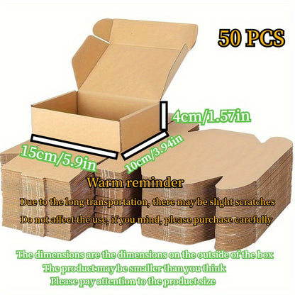 50pcs Brown Corrugated Mailer Boxes, 5.91x3.94x1.57inch, Triple Layer Extra Hard, Lid Included for Shipping Crafts, Electronics, Fragile Items - No Odor, Ideal for Small Businesses and Gift Packaging, Shipping Supplies | Neut