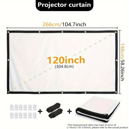 120/100/84 Inch Portable Foldable Wrinkle-Resistant Projection Screen with Carry & Stands - 16:9 Widescreen HD Clarity for Home Theater, Outdoor Movies, Office, Gaming - Lightweight Durable Indoor/Outdoor Projector Screen (No