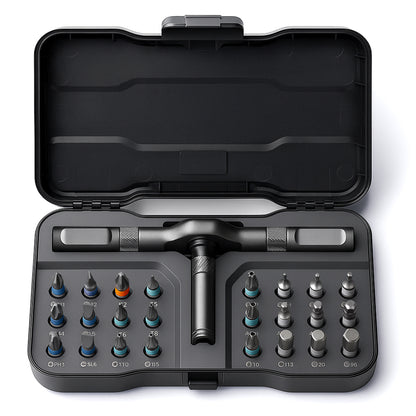 VMAN 24-in-1 Magnetic Ratchet Screwdriver Set with S2 Steel Bits & Flexible Shaft - Heavy-Duty Torque Wrench Kit with Ergonomic Handle, Impact-Resistant Case for DIY, Furniture Assembly, Electronics Repair, Bicycle Maintenanc