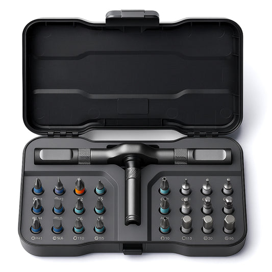 VMAN 24-in-1 Magnetic Ratchet Screwdriver Set with S2 Steel Bits & Flexible Shaft - Heavy-Duty Torque Wrench Kit with Ergonomic Handle, Impact-Resistant Case for DIY, Furniture Assembly, Electronics Repair, Bicycle Maintenanc