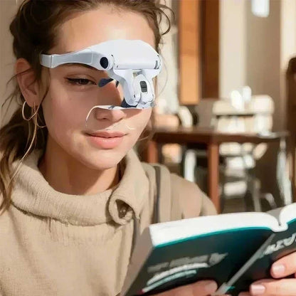 Head-Mounted Magnifier - LED Illumination, Adjustable Headband, Battery Powered with 5 Interchangeable Lenses 1.0X, 1.5X, 2.0X, 3.0X, 4.0X for Reading, Repairing, Jewelry Making, Electronics Maintenance, and Fine Work - Light