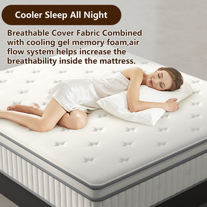 High Quality 12" Twin Diamond Innerspring Hybrid And Cooling Gel Memory Foam Mattress, Pressure Relief, And Motion Isolation