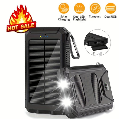 10000mAh/20000mAh Solar Powered Power Bank with Flashlight/USB/Type-C/Micro Interface/compass for Mobile Digital Electronics Devices, Durable and Long-lasting, Travel Camping, LED Flashlight, Hiking Buckle. The Best Gift for