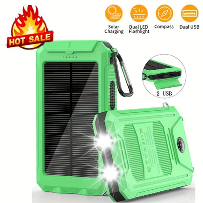 10000mAh/20000mAh Solar Powered Power Bank with Flashlight/USB/Type-C/Micro Interface/compass for Mobile Digital Electronics Devices, Durable and Long-lasting, Travel Camping, LED Flashlight, Hiking Buckle. The Best Gift for