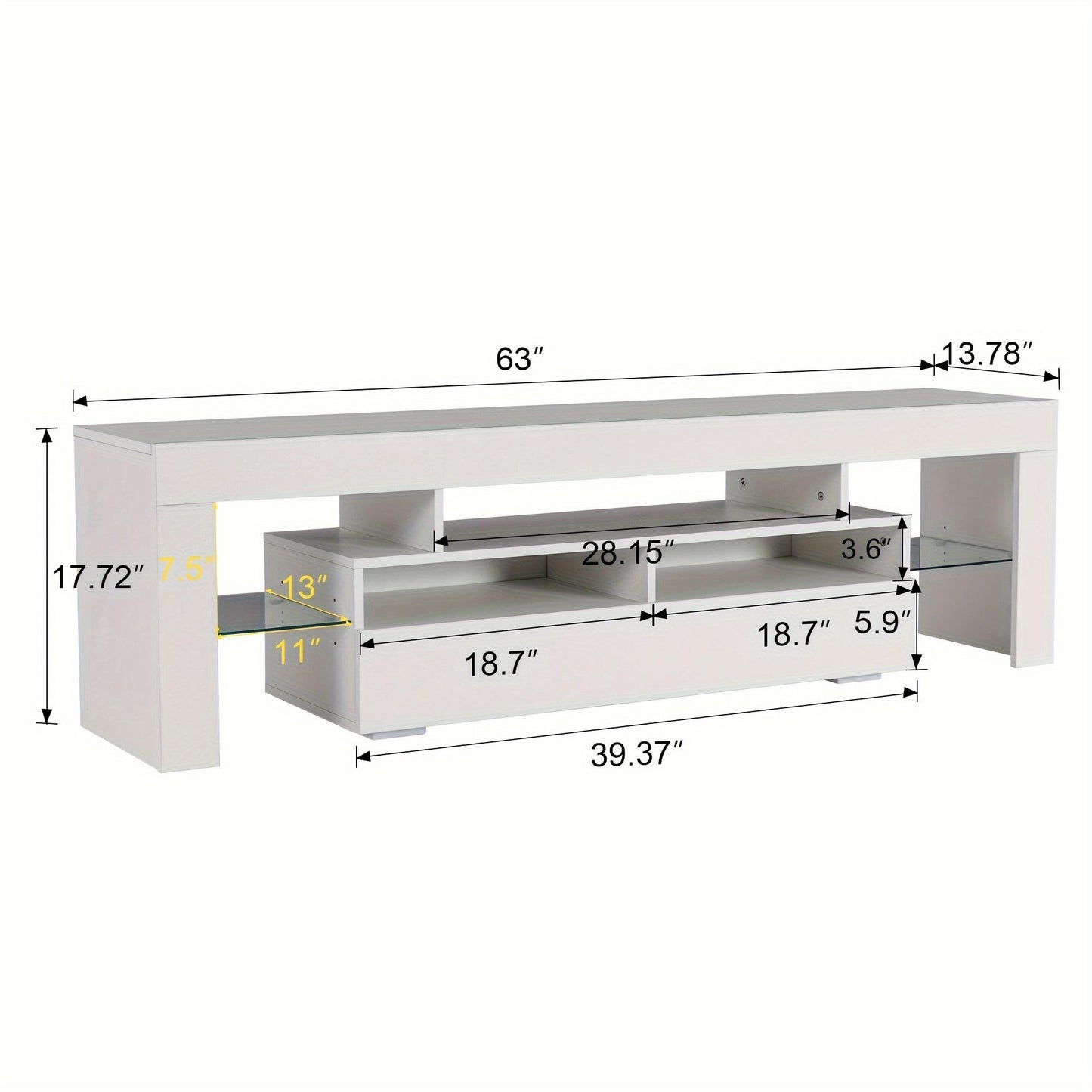 63-inch Modern High-Gloss TV Stand for 65/70-inch TVs – Entertainment Center with Storage Drawer & RGB LED Lighting