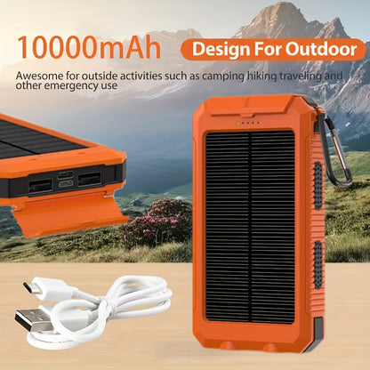 10000mAh/20000mAh Solar Powered Power Bank with Flashlight/USB/Type-C/Micro Interface/compass for Mobile Digital Electronics Devices, Durable and Long-lasting, Travel Camping, LED Flashlight, Hiking Buckle. The Best Gift for