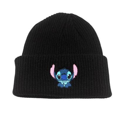 Stitch Knit Hat Cartoon Embroidered Benie Cap Cute Unisex Warm Stretchy Hats Christmas Gift for Adult Kids Outdoor Thermal Caps
