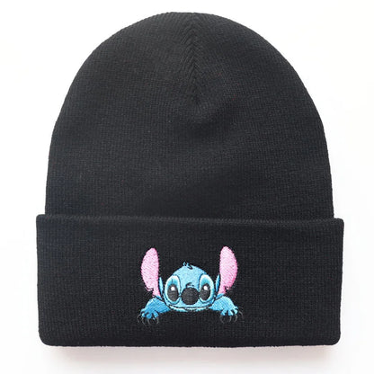 New Stitch Men Women Hat Fall Winter Trend Cartoon Woolen Hat Embroidery Student Knitted Hat Thermal Pullover Hat Children Gift