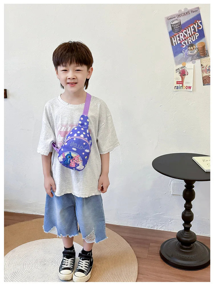 Kids Stitch Shoulder Bags Cartoon Chest Bag for Boys Girls Travel Satchel Casual Portable Totes Kawaii Backpacks Birthday Gifts