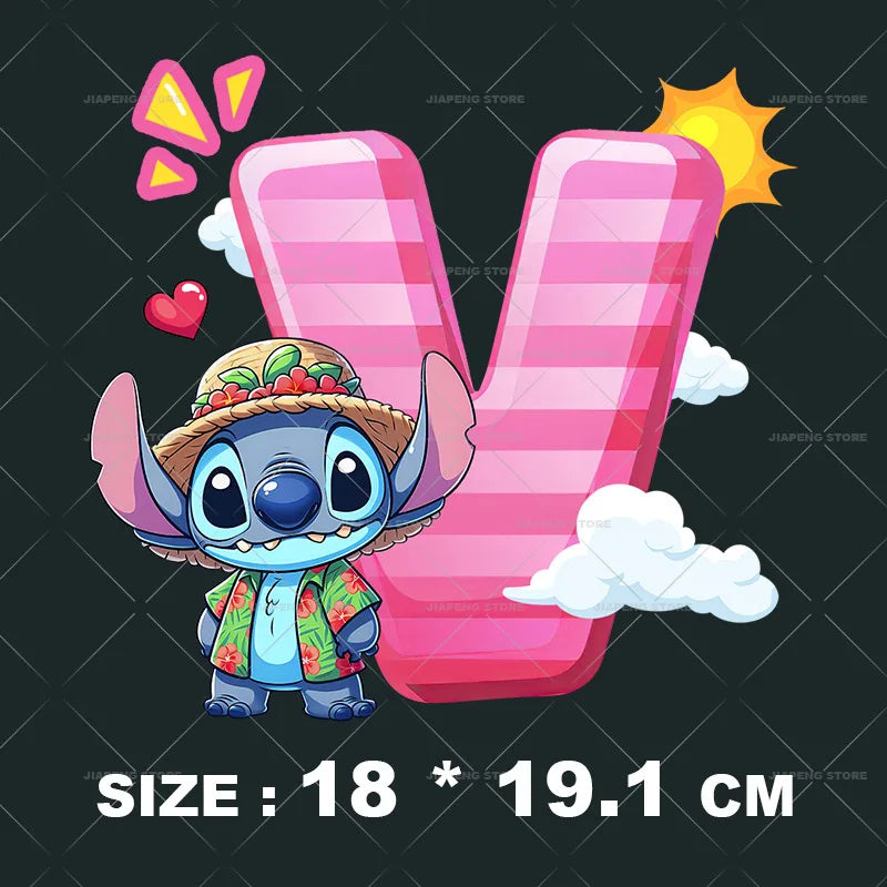 Cartoon Stitch Patches for Clothes Heat Transfer Patch On Clothing Stickers DIY T-Shirt Hoodies Accessory A-Z 26 English Letters