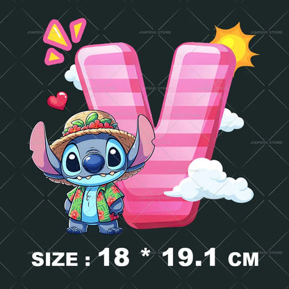Cartoon Stitch Patches for Clothes Heat Transfer Patch On Clothing Stickers DIY T-Shirt Hoodies Accessory A-Z 26 English Letters