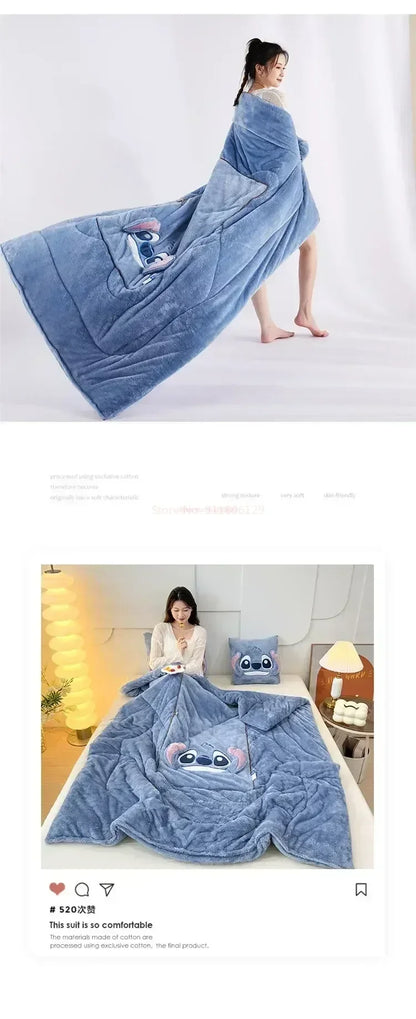 Stitch Throw Pillow Blankets Two In One Kawaii Flannel Thickened Nap Blanket Living Room Kids Bedroom Decoration Girl Gift