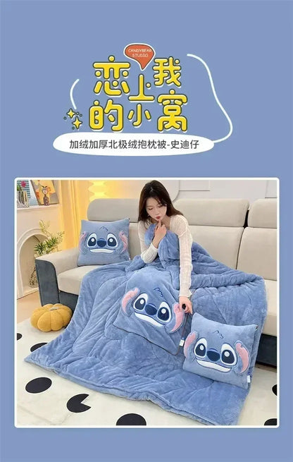 Stitch Throw Pillow Blankets Two In One Kawaii Flannel Thickened Nap Blanket Living Room Kids Bedroom Decoration Girl Gift