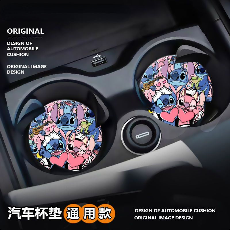 Stitch cute cartoon animation peripheral car storage non-slip mat car interior decoration creative personality water coaster