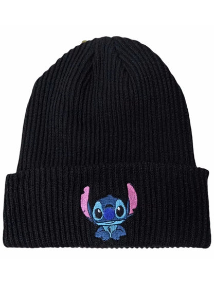 1pc Stitch Knit Hat Cartoon Embroidered Benie Cap Cute Unisex Warm Stretchy Hats Birthday Gift for Adult Outdoor Thermal Caps