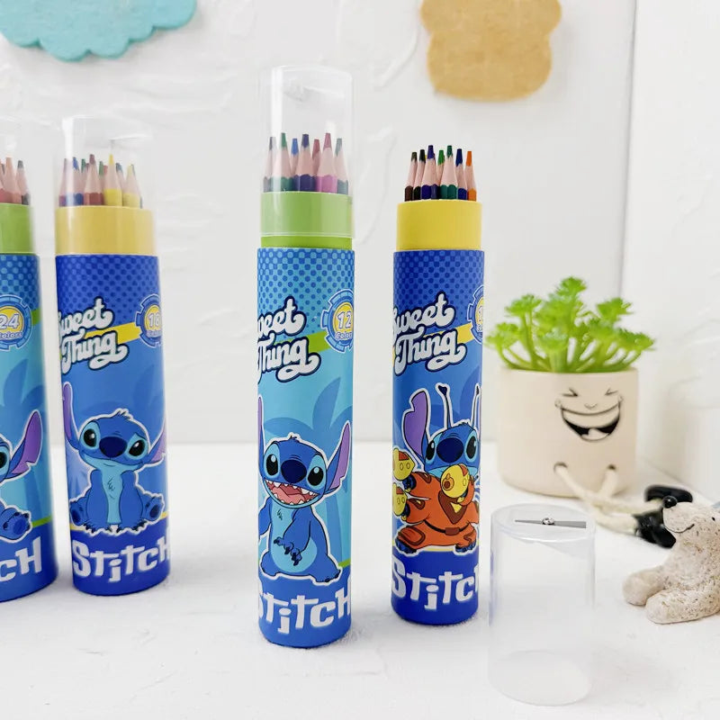 Cartoon Stitch 24 Color Graffiti Pen Art Drawing Pencils Wooden Colour Pencil School Stationery Students Toys Christmas Gifts