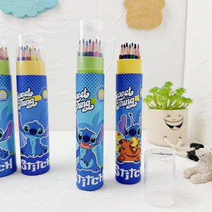 Cartoon Stitch 24 Color Graffiti Pen Art Drawing Pencils Wooden Colour Pencil School Stationery Students Toys Christmas Gifts
