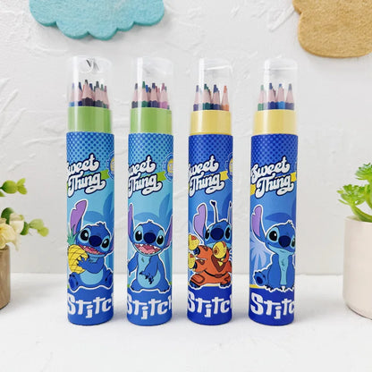 Cartoon Stitch 24 Color Graffiti Pen Art Drawing Pencils Wooden Colour Pencil School Stationery Students Toys Christmas Gifts