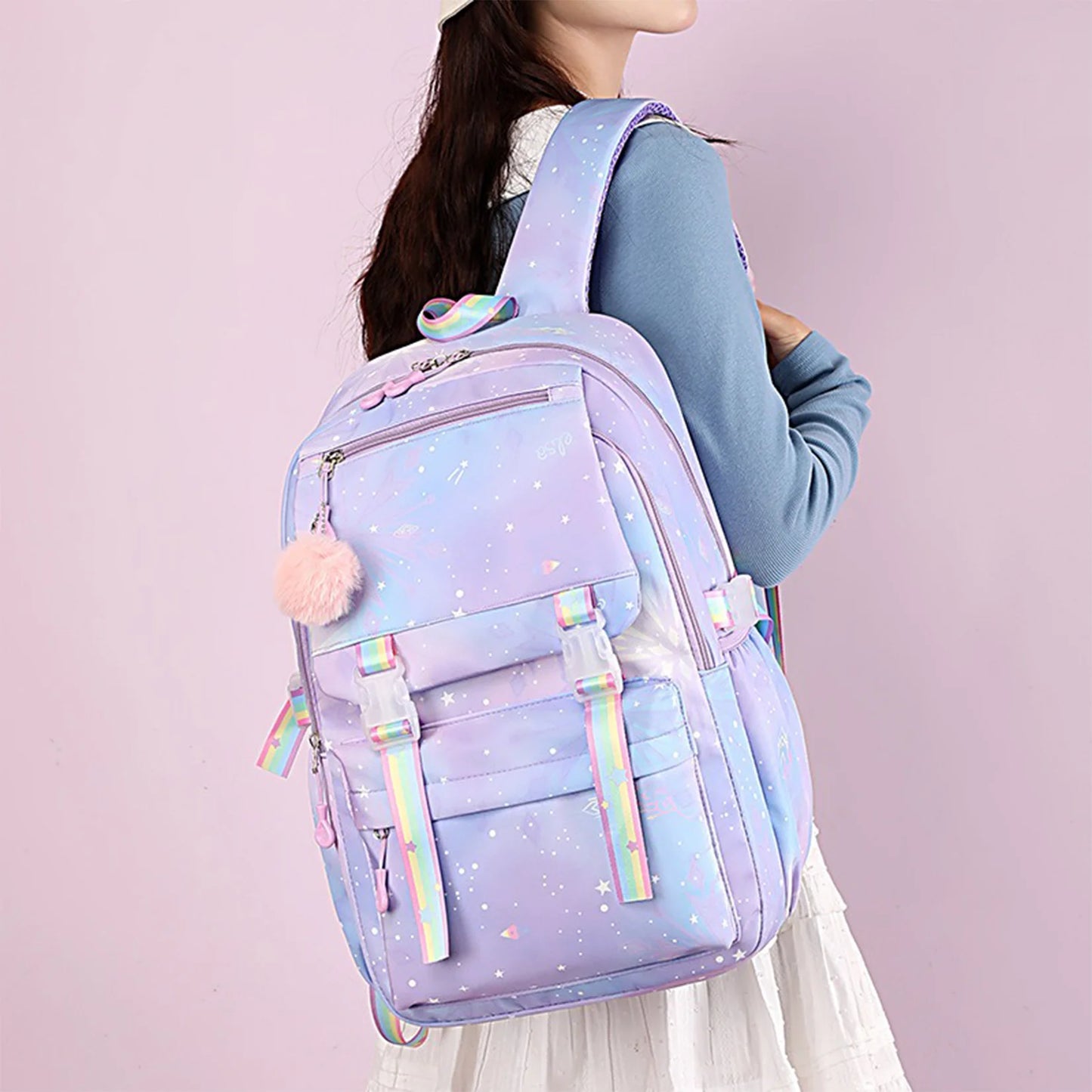 Stitch Large Capacity Backpack Casual Nylon Cute Daypack Cartoon Anime Schoolbag Girl Travel Commute Knapsack Mochila