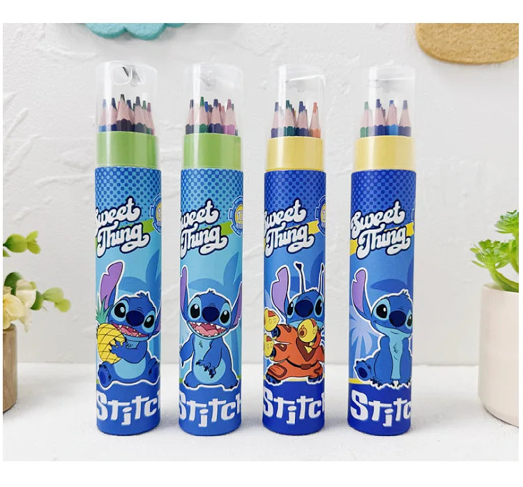 Cartoon Stitch 24 Color Graffiti Pen Art Drawing Pencils Wooden Colour Pencil School Stationery Students Toys Christmas Gifts