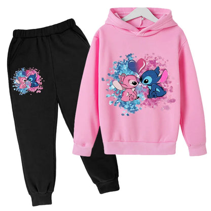 Stitch Man Spring and Autumn Boys and Girls Fashion Casual Sports Hoodies and Pants Set