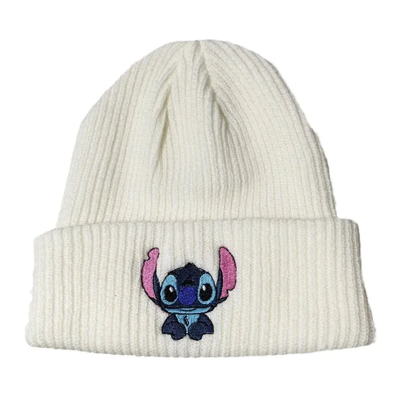 Stitch Knit Hat Cartoon Embroidered Benie Cap Cute Unisex Warm Stretchy Hats Christmas Gift for Adult Kids Outdoor Thermal Caps