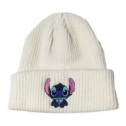 Stitch Knit Hat Cartoon Embroidered Benie Cap Cute Unisex Warm Stretchy Hats Christmas Gift for Adult Kids Outdoor Thermal Caps
