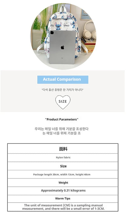 Cartoon Stitch Student Schoolbag Nylon Printed Versatile Large Capacity Lightweight Student Casual Bag Backpack Back to school