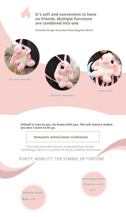 Lilo&Stitch Stitch Plush Backpack Blue Pink Cute Cartoon Skin Friendly Soft Outdoor Backpack Lightweight Children Birthday Gifts