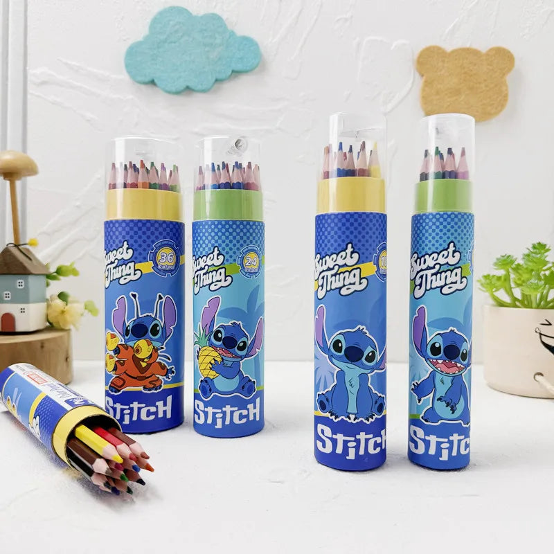 Cartoon Stitch 24 Color Graffiti Pen Art Drawing Pencils Wooden Colour Pencil School Stationery Students Toys Christmas Gifts
