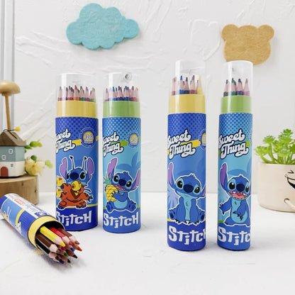 Cartoon Stitch 24 Color Graffiti Pen Art Drawing Pencils Wooden Colour Pencil School Stationery Students Toys Christmas Gifts