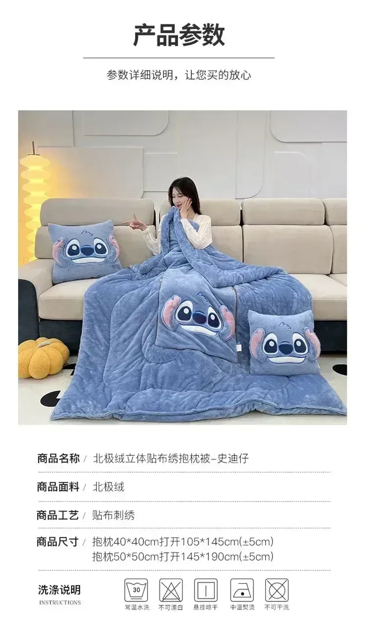 Stitch Throw Pillow Blankets Two In One Kawaii Flannel Thickened Nap Blanket Living Room Kids Bedroom Decoration Girl Gift