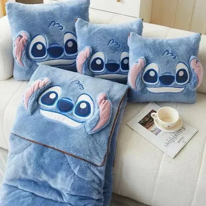 Stitch Throw Pillow Blankets Two In One Kawaii Flannel Thickened Nap Blanket Living Room Kids Bedroom Decoration Girl Gift