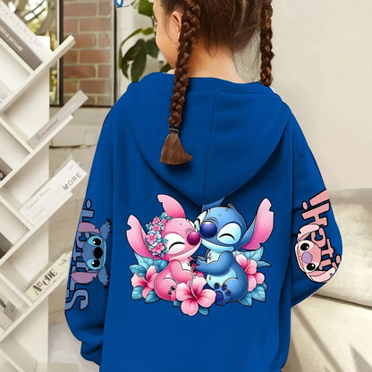 Stitch Cartoon Print Hoodie for Girls and Boys Comfy Pink Pullover Casual Loose Fit Perfect Back To School Gift Casual Hoodie