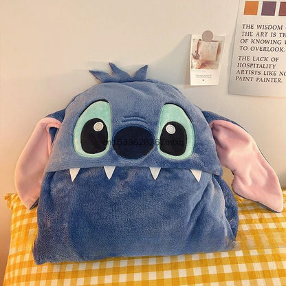Comfortable Stitch Hooded Blanket Cartoon Anime Thickened Cloak Flannel Nap Sleeping Indoor Warm Stitch Blanket Gifts Girl