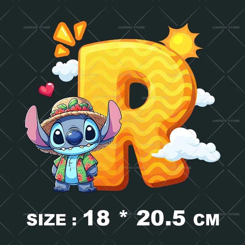 Cartoon Stitch Patches for Clothes Heat Transfer Patch On Clothing Stickers DIY T-Shirt Hoodies Accessory A-Z 26 English Letters