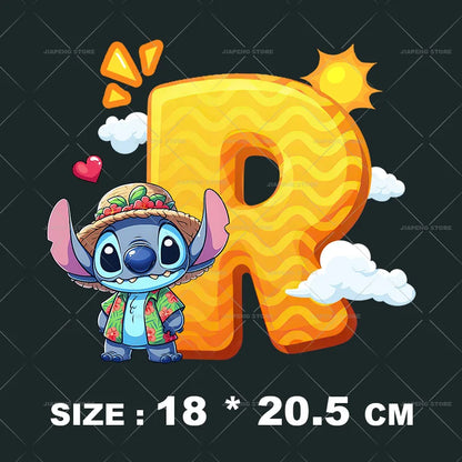 Cartoon Stitch Patches for Clothes Heat Transfer Patch On Clothing Stickers DIY T-Shirt Hoodies Accessory A-Z 26 English Letters