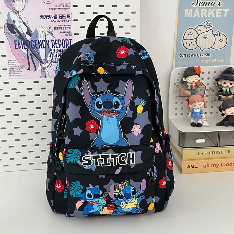 Stitch Cartoon Backpack, Large Capacity Daypack, Lightweight, Durable Nylon Schoolbag for Travel, Daily Commuting and School