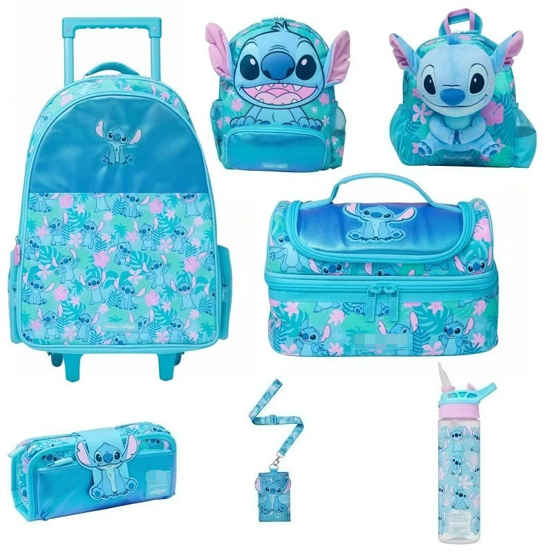 Stitch Backpack Student Cartoon Bag Roller Bag Stair-climbing Wheel Knapsack Lunch Box Bag Stationery Storage Pen Case Gifts