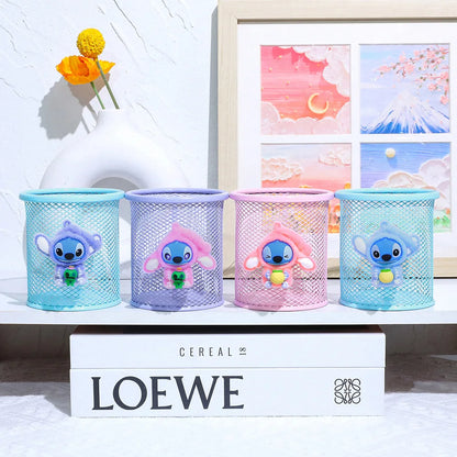 Stitch Character Flocked Cylinder Pen Cup Creative Cute Desk Accessory Design Perfect for Pencils Brushes School Office Decor