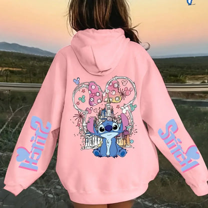 Stitch Cartoon Print Hoodie for Girls and Boys Comfy Pink Pullover Casual Loose Fit Perfect Back To School Gift Casual Hoodie