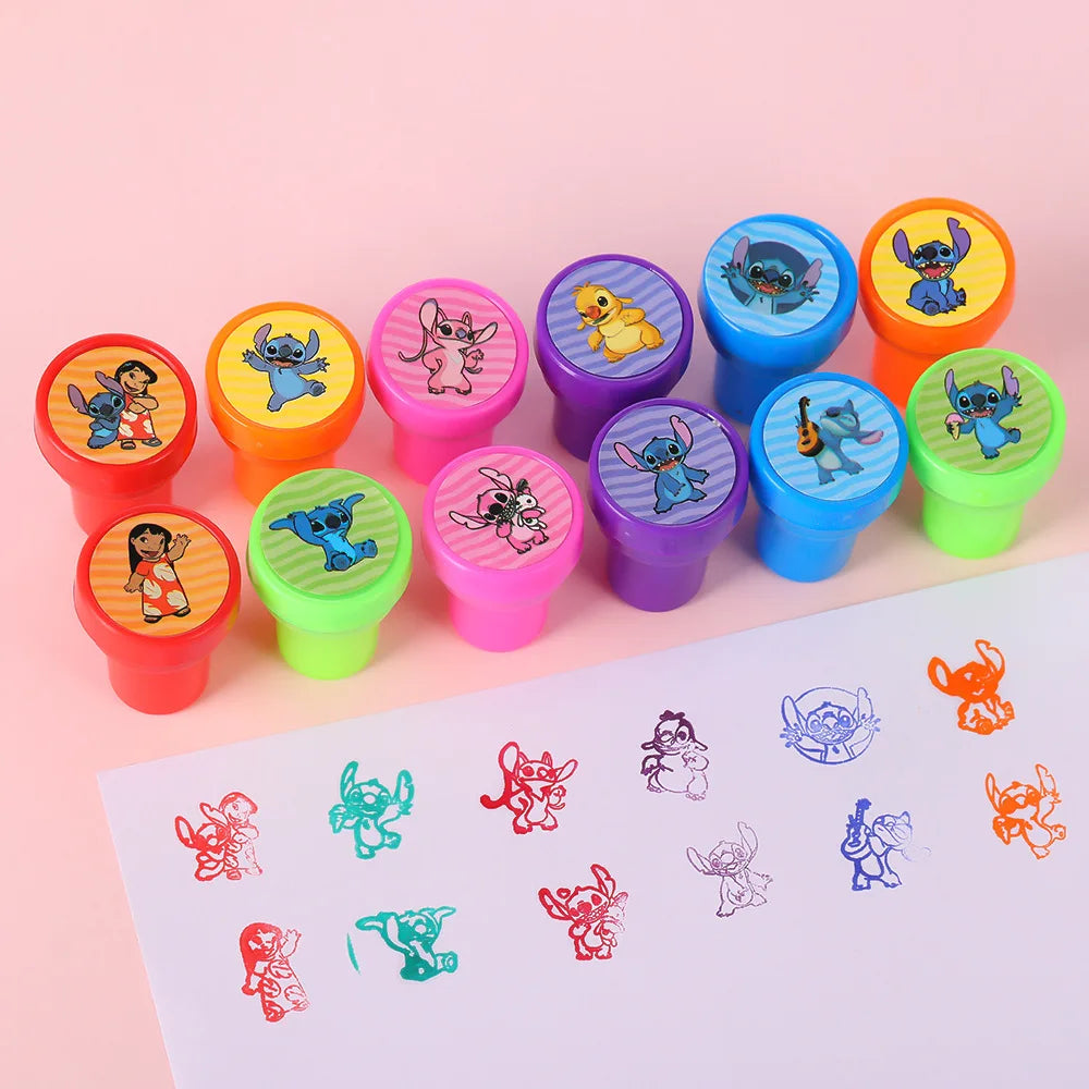 12pcsLilo & Stitch Stitch Self-Inking Stamp Set - Fun Cartoon Designs For Party Favors& Activities